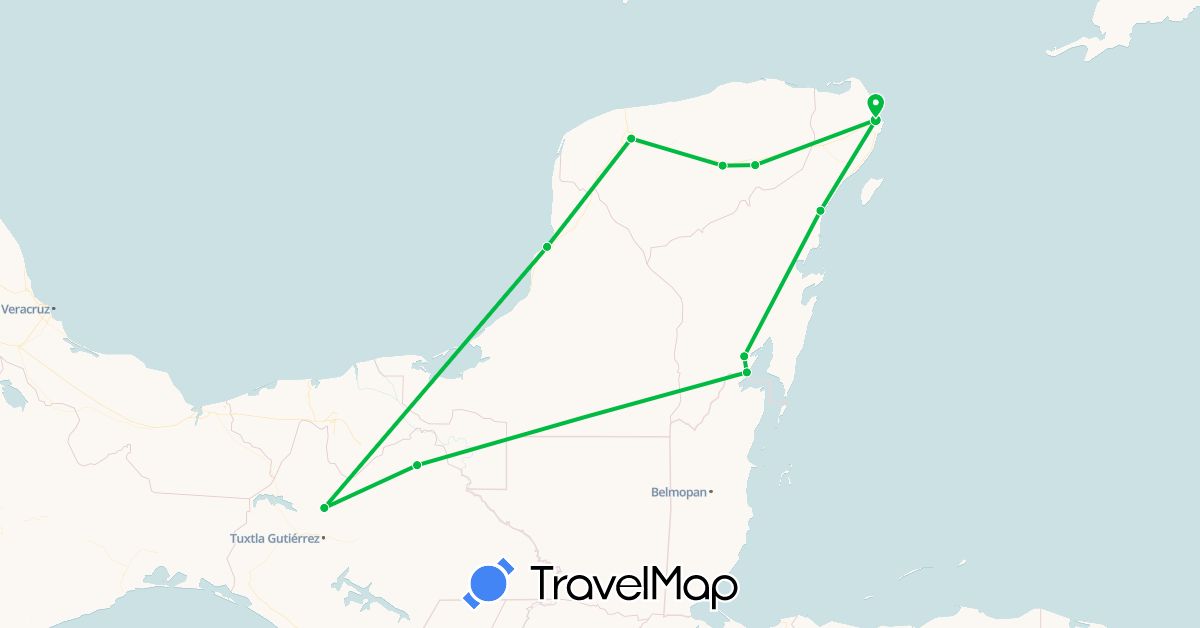 TravelMap itinerary: driving, bus in Mexico (North America)